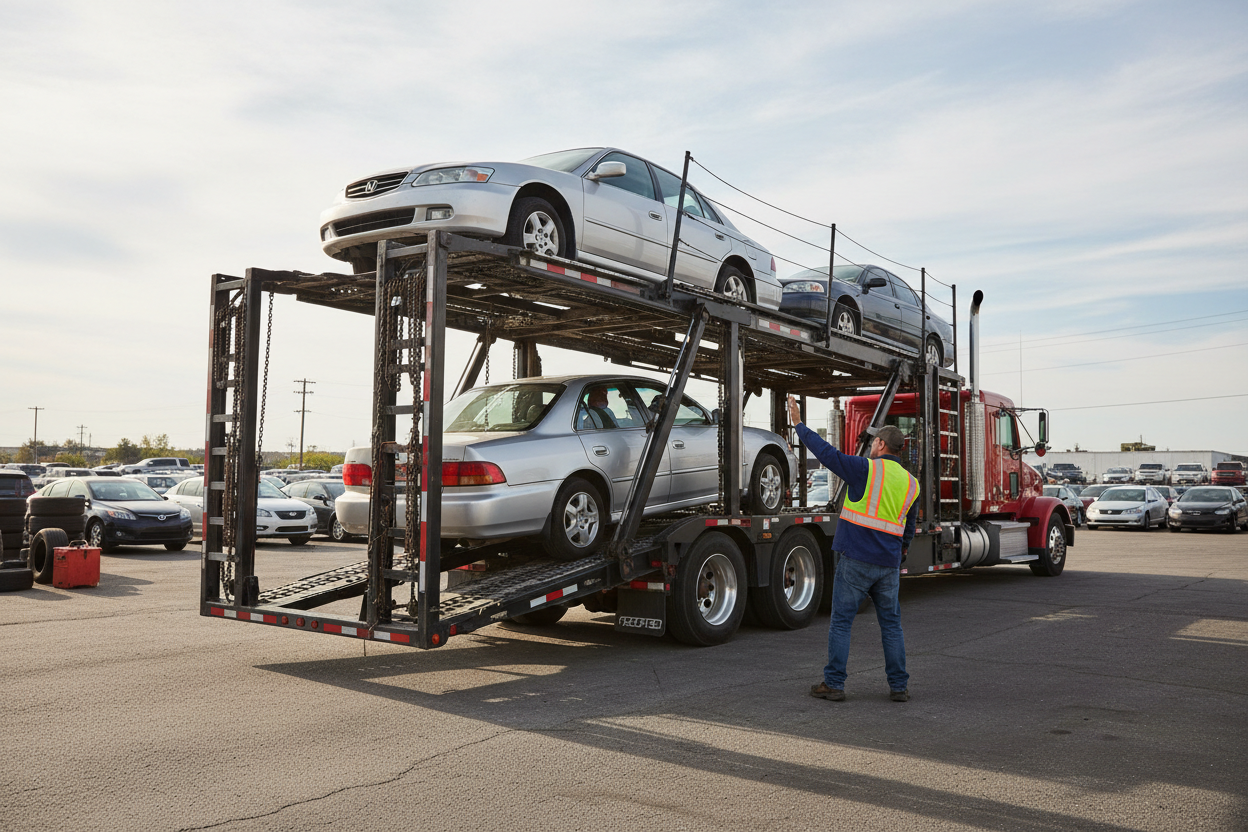 二手汽车上托运车过程